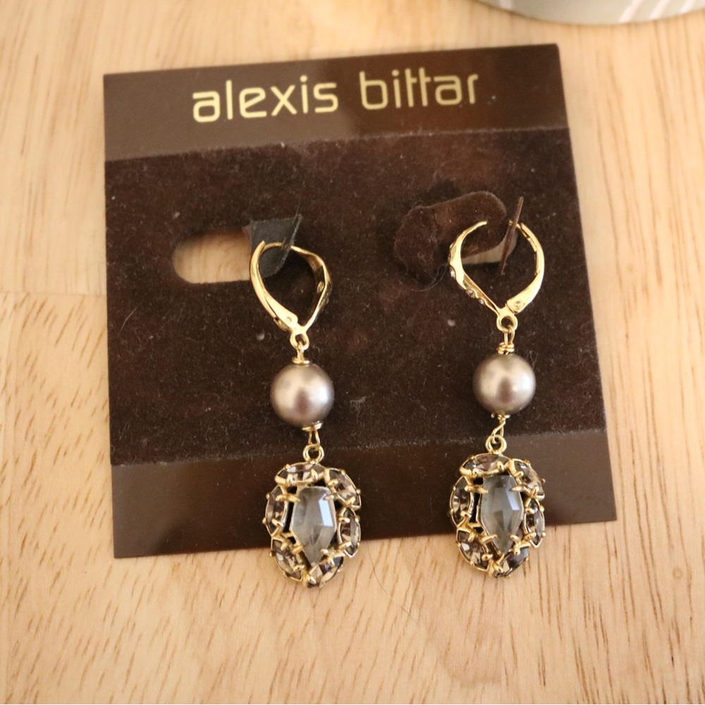 Alexis Bittar Pearl and Crystal Chandelier Earrings.